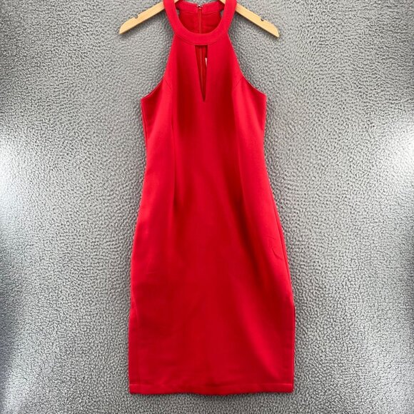 JOA Dress Womens Small Red Sheath Halter Cut Out Knee Length Side Slit Office* - Picture 1 of 10